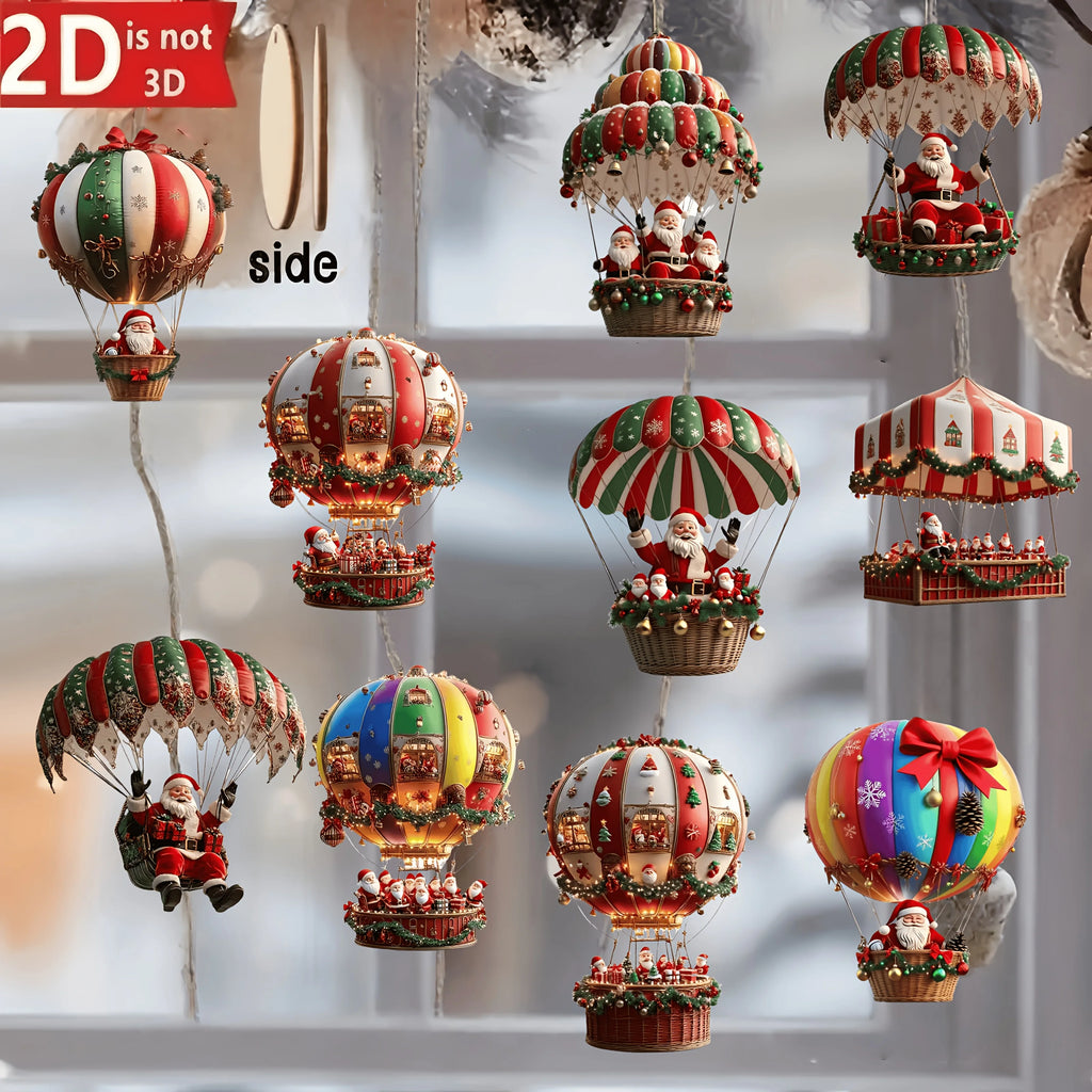 10Pcs Christmas Wooden Hot Air Balloon Santa Claus Holiday Decor