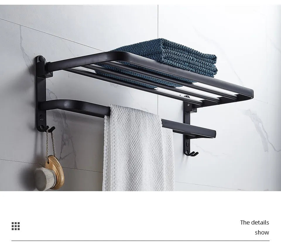 Matte Black 50CM Towel Holder With Hook