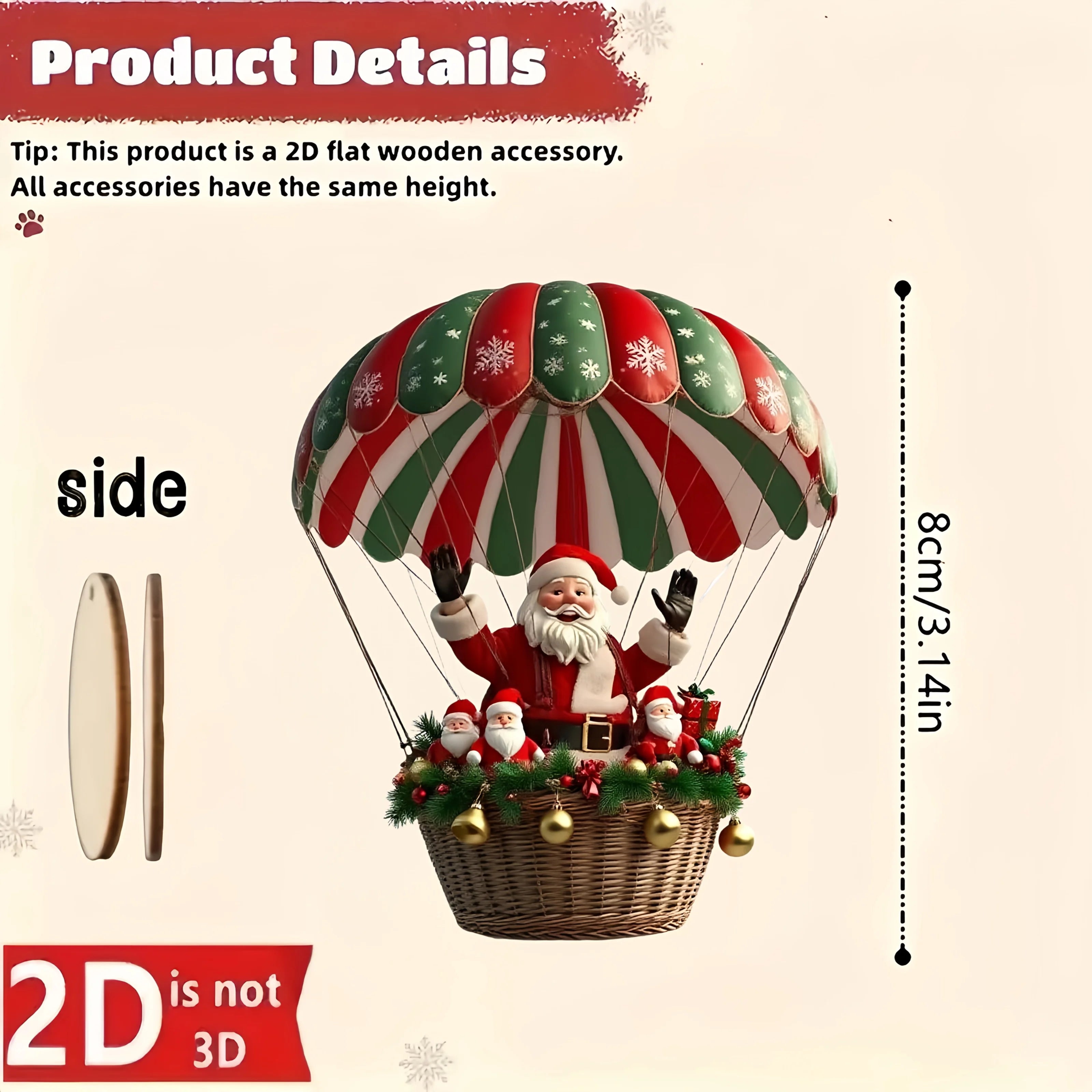 10Pcs Christmas Wooden Hot Air Balloon Santa Claus Holiday Decor