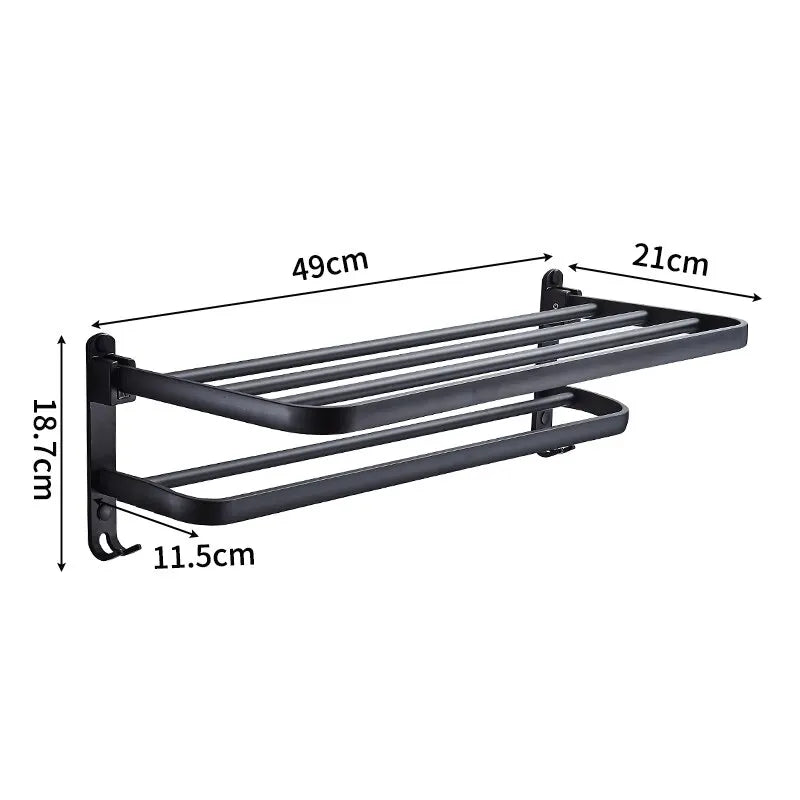Matte Black 50CM Towel Holder With Hook